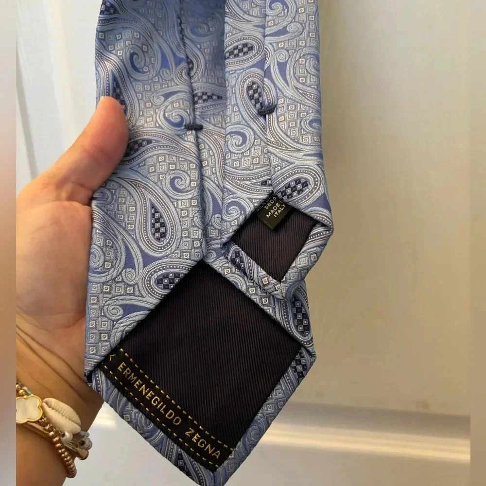 ERMENEGILDO ZEGNA MEN'S TIE BLUE 100% SILK MADE IN ITALY